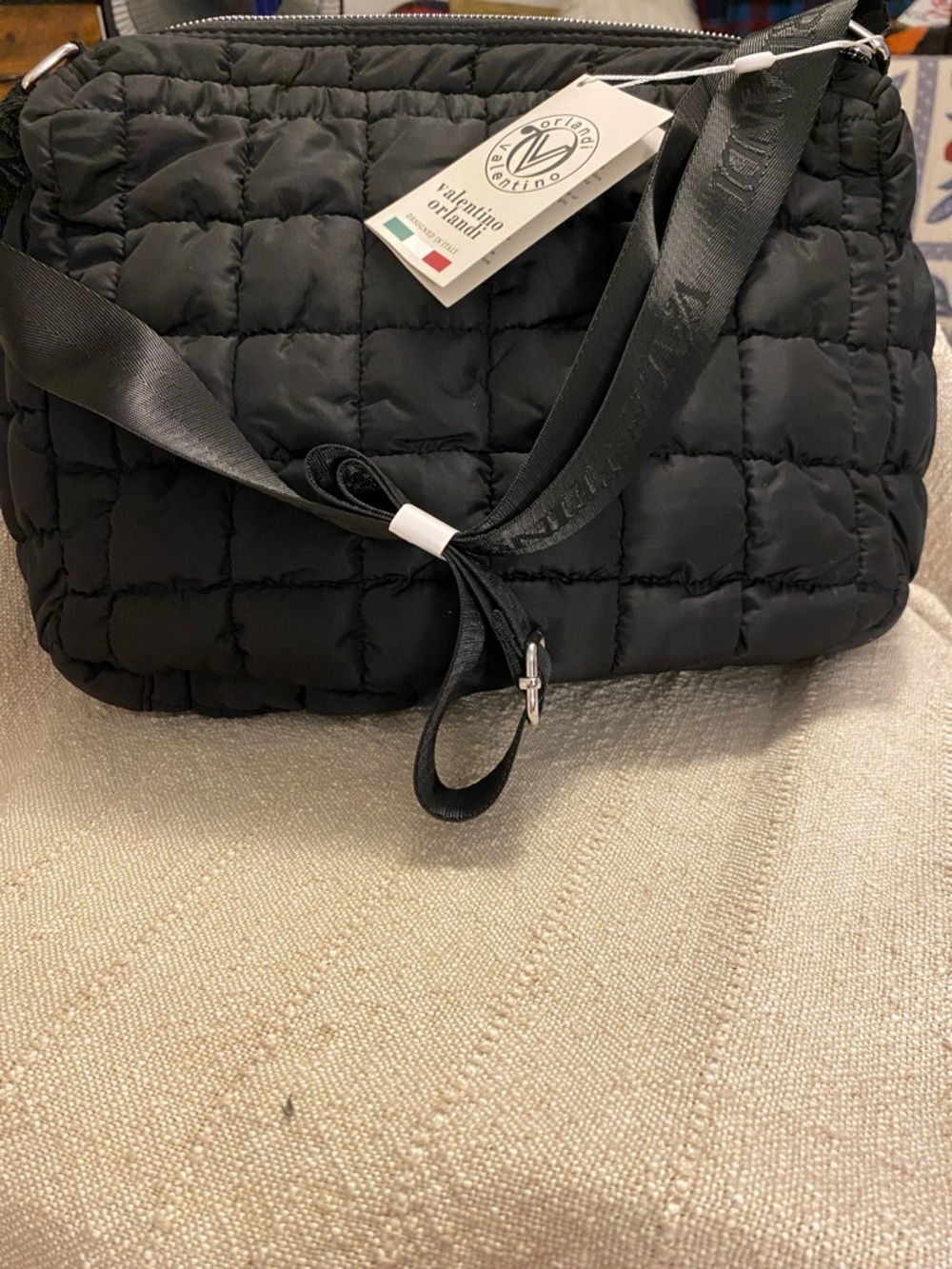 Valentino Orlandi Black Quilted Nylon Crossbody Bag